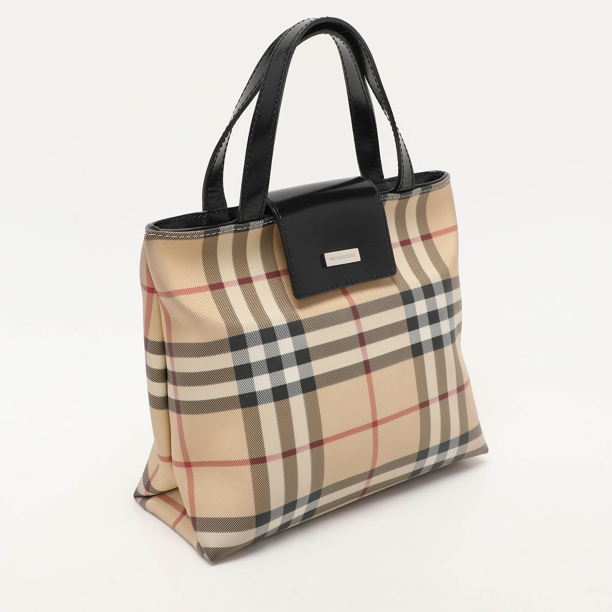 Burberry Beige/Black PVC And Leather Tote