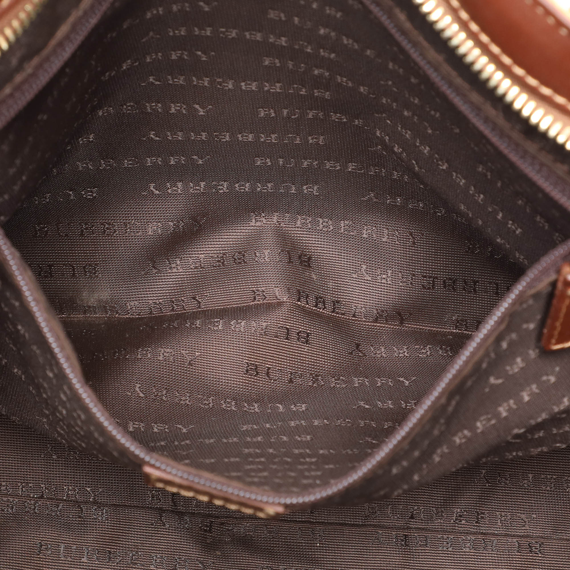 Burberry Brown/Beige Haymarket PVC And Leather Zip Tote