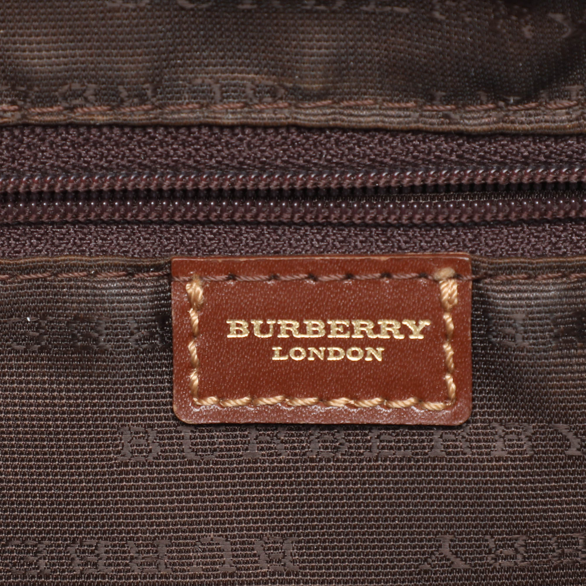 Burberry Brown/Beige Haymarket PVC And Leather Zip Tote