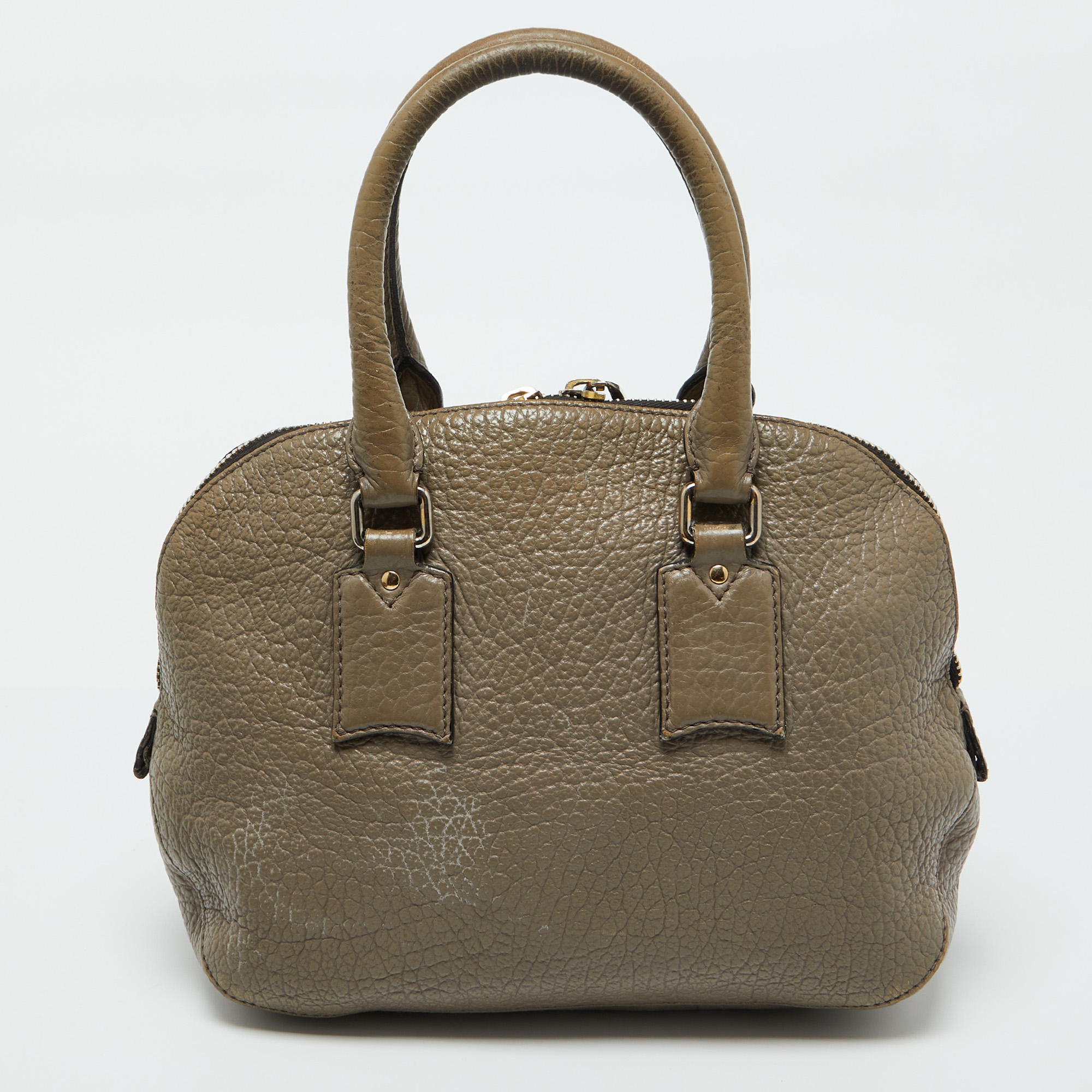 Burberry Taupe Grey Grain Leather Small Orchard Bowler Bag