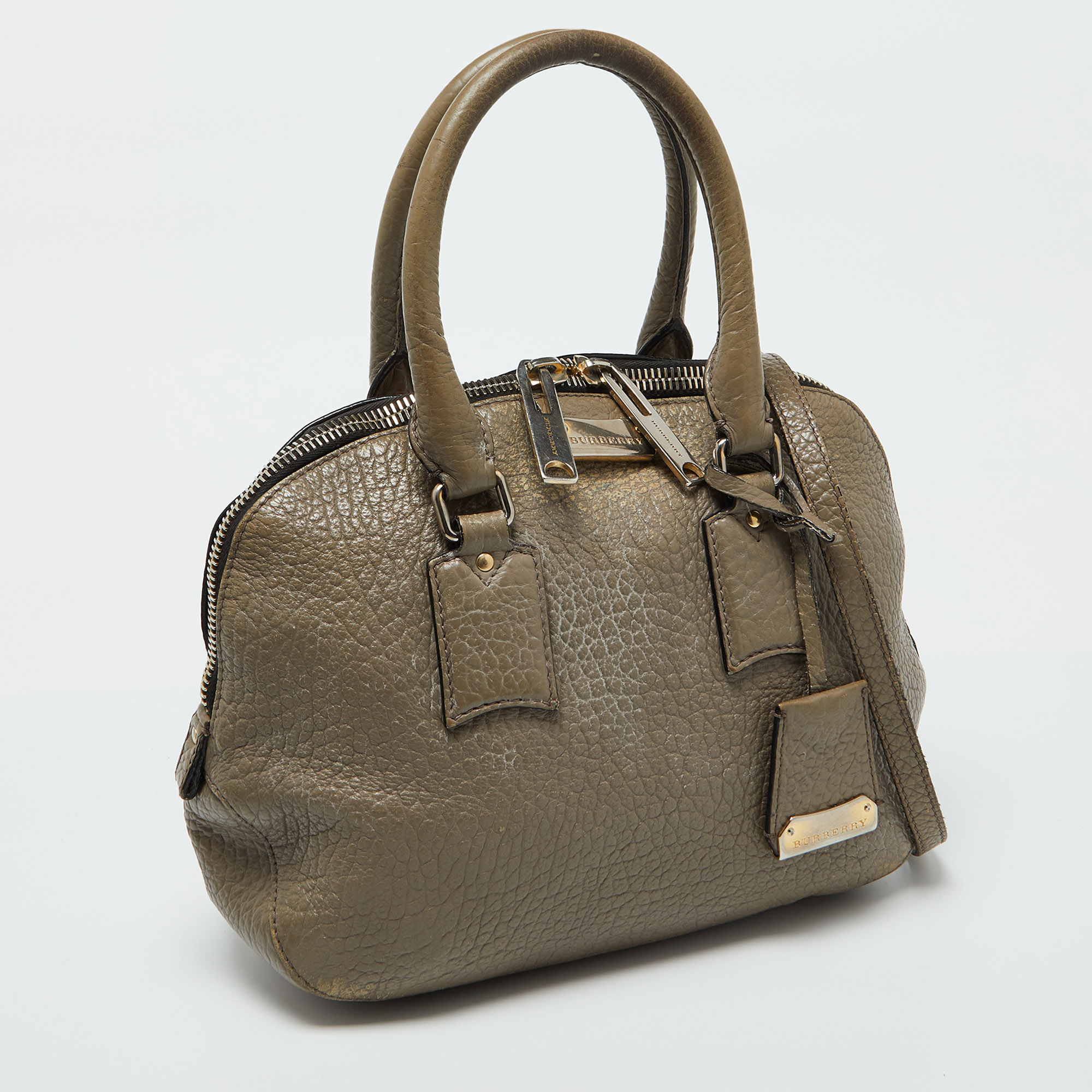 Burberry Taupe Grey Grain Leather Small Orchard Bowler Bag