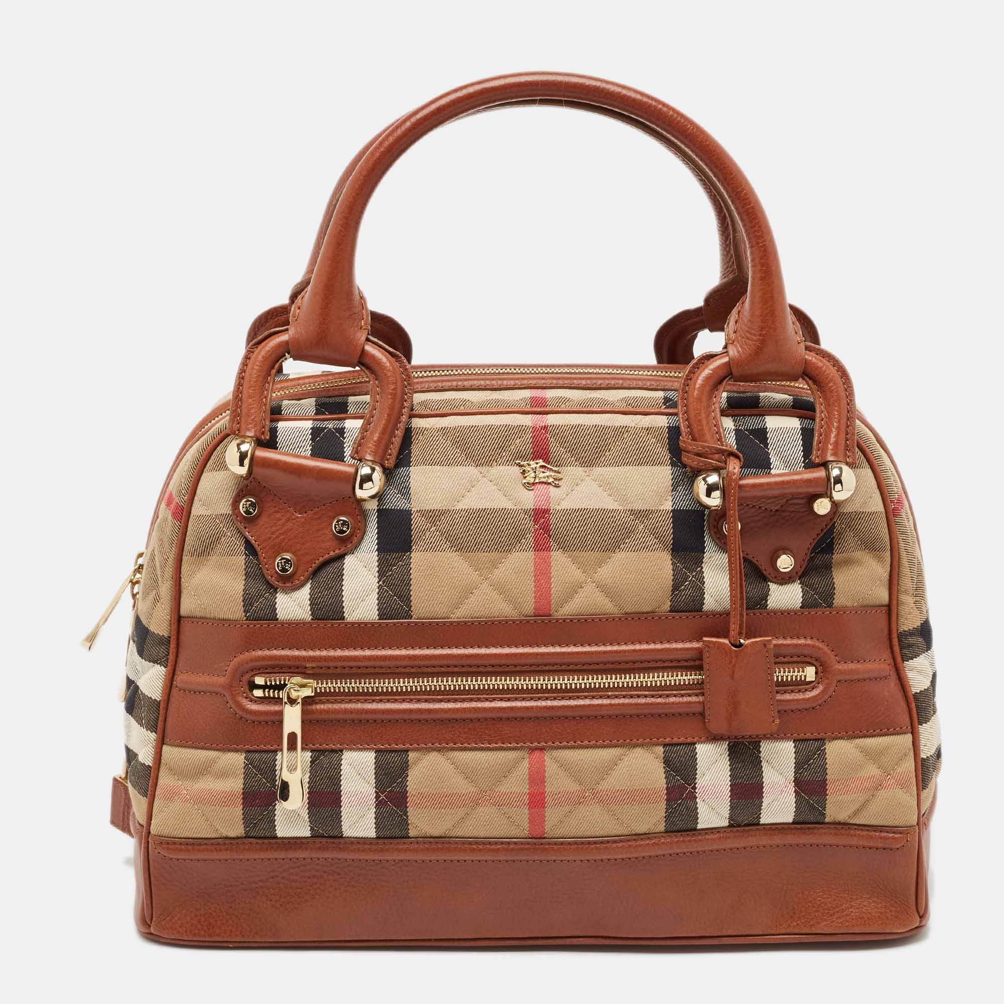 Burberry Beige/Brown Quilted House Check Canvas and Leather Westbury Satchel