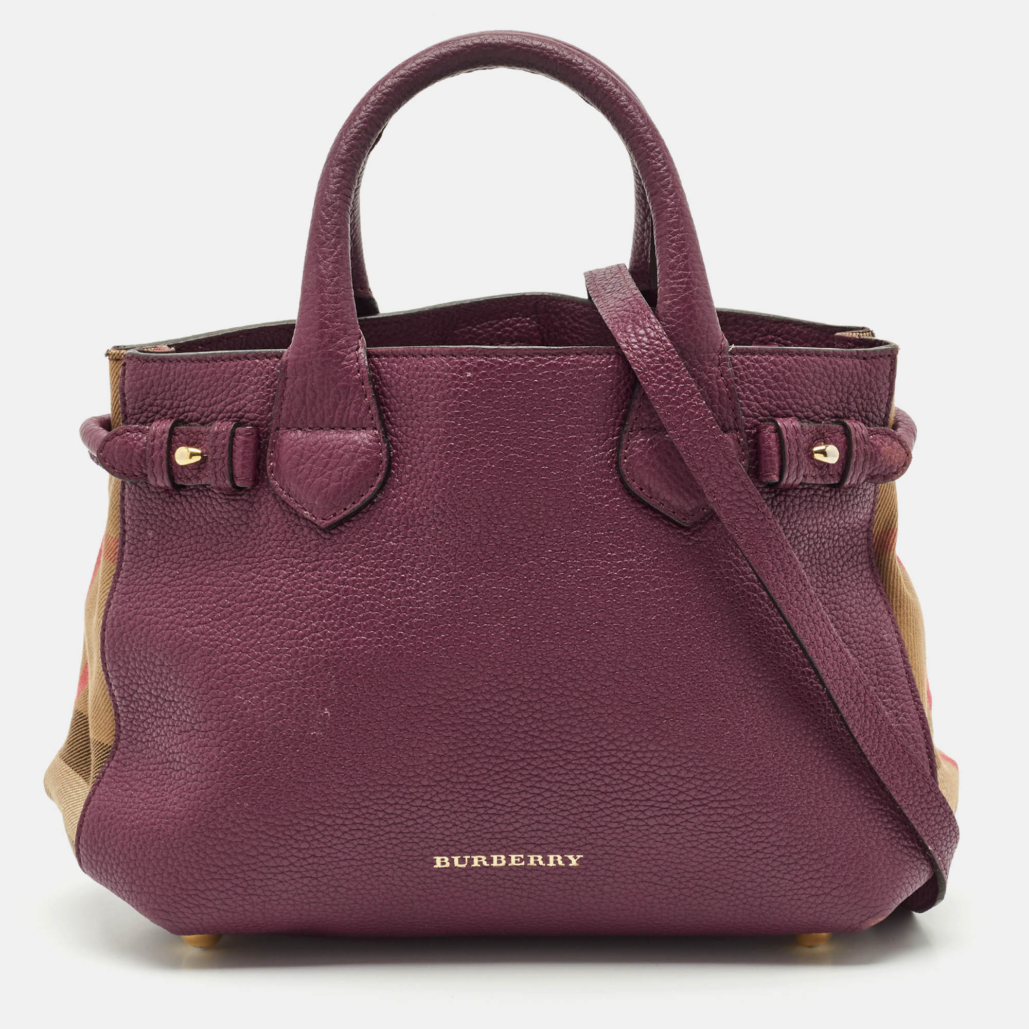 Burberry Burgundy/Beige House Check Fabric and Leather Banner Tote
Burberry Burgundy/Beige House Check Fabric and Leather Banner Tote