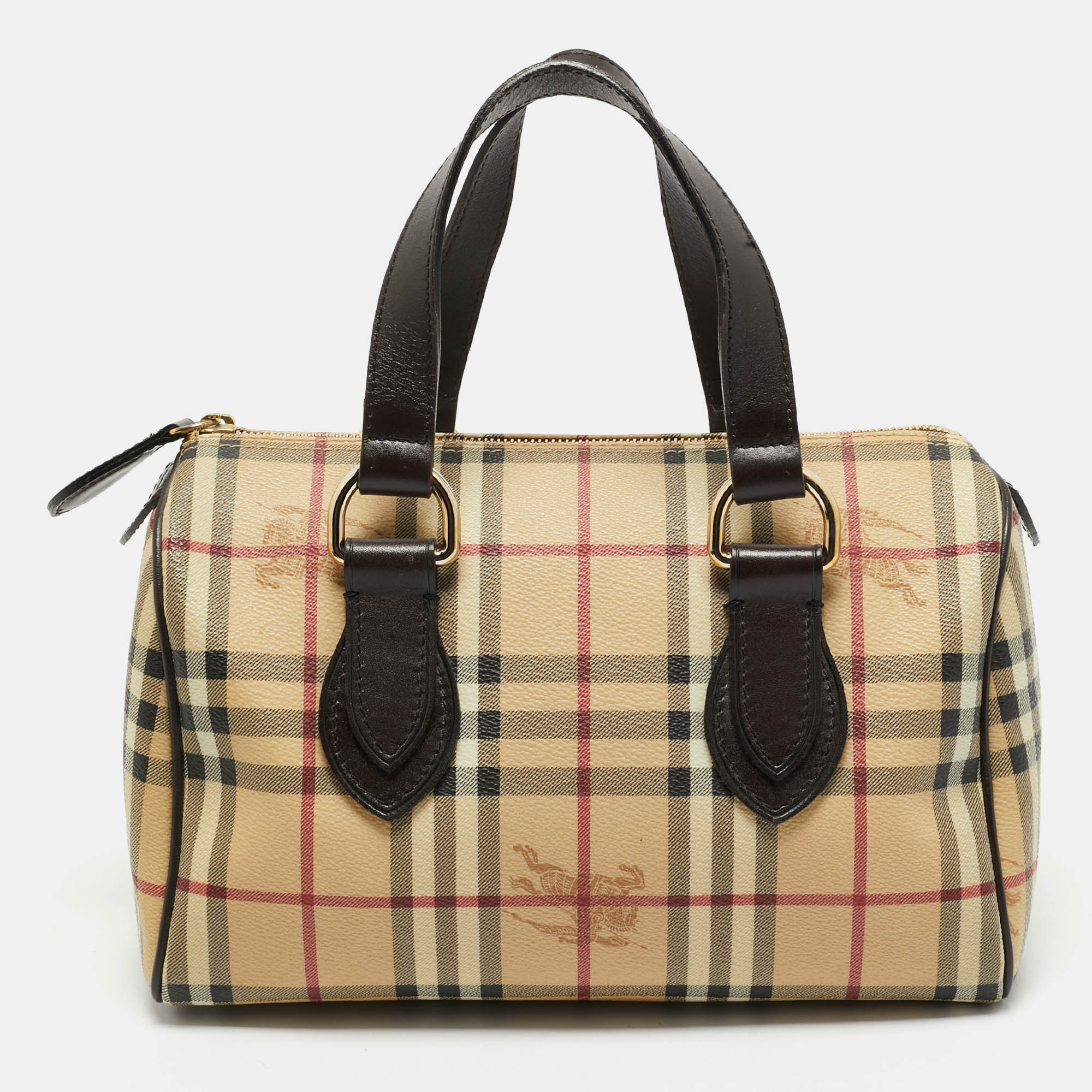Burberry Beige/Brown Haymarket Check PVC and Leather Chester Boston Bag
Burberry Beige/Brown Haymarket Check PVC and Leather Chester Boston Bag