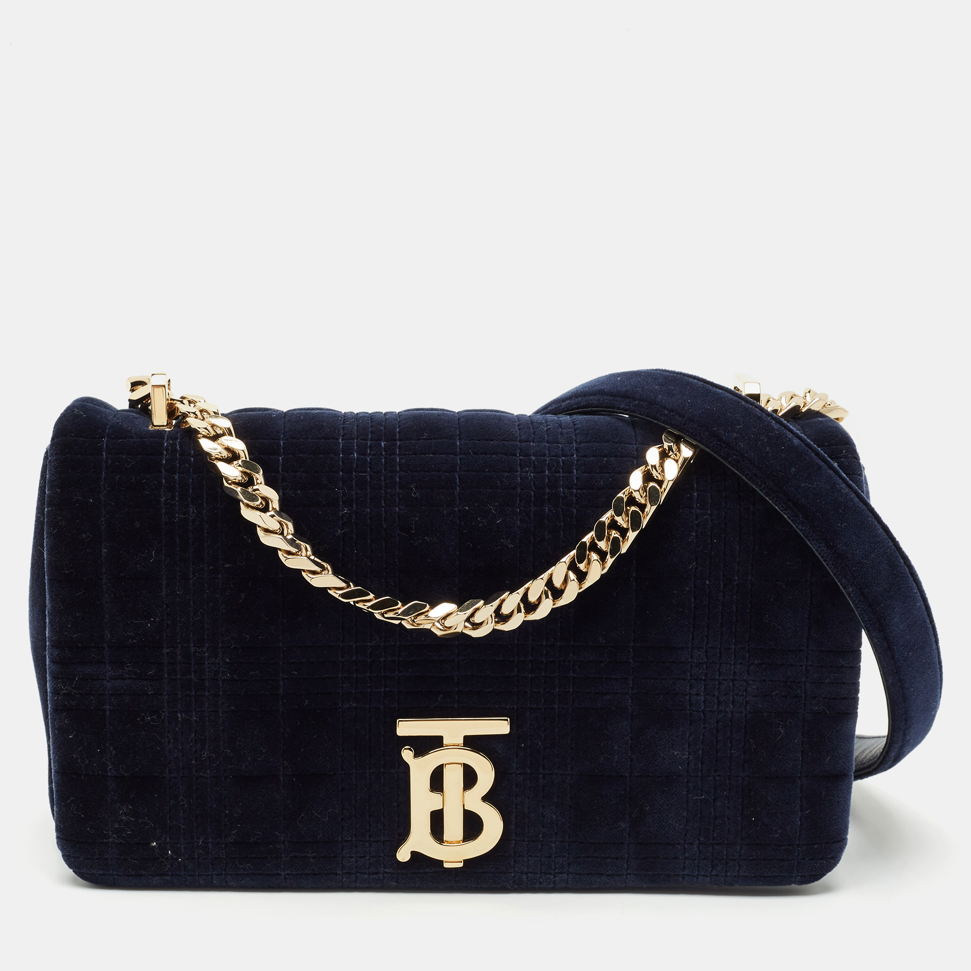 Burberry Navy Blue Quilted Velvet Small Lola Chain Shoulder Bag
Burberry Navy Blue Quilted Velvet Small Lola Chain Shoulder Bag
