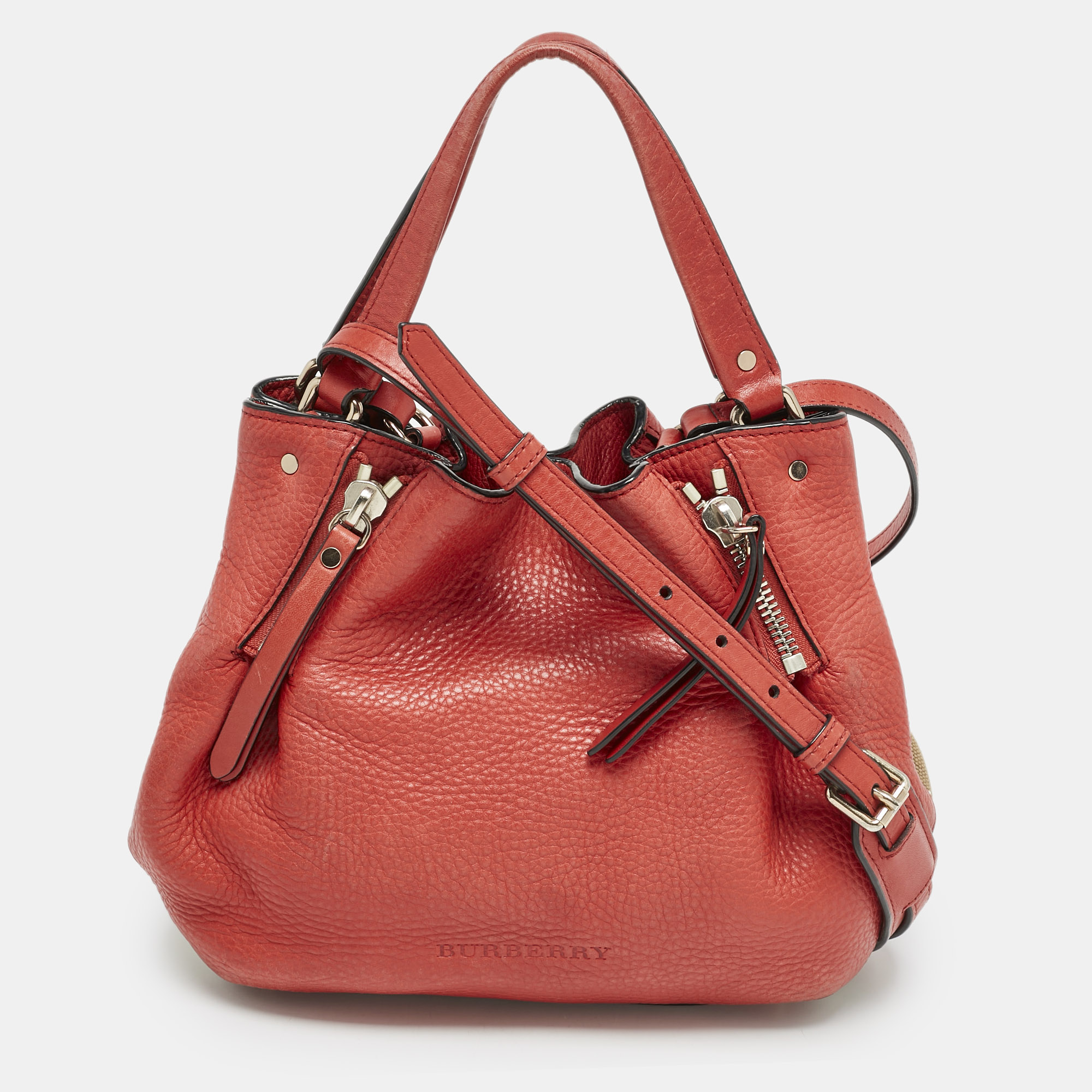 Burberry Red Leather and House Check Canvas Brit Maidstone Peek Bag
Burberry Red Leather and House Check Canvas Brit Maidstone Peek Bag