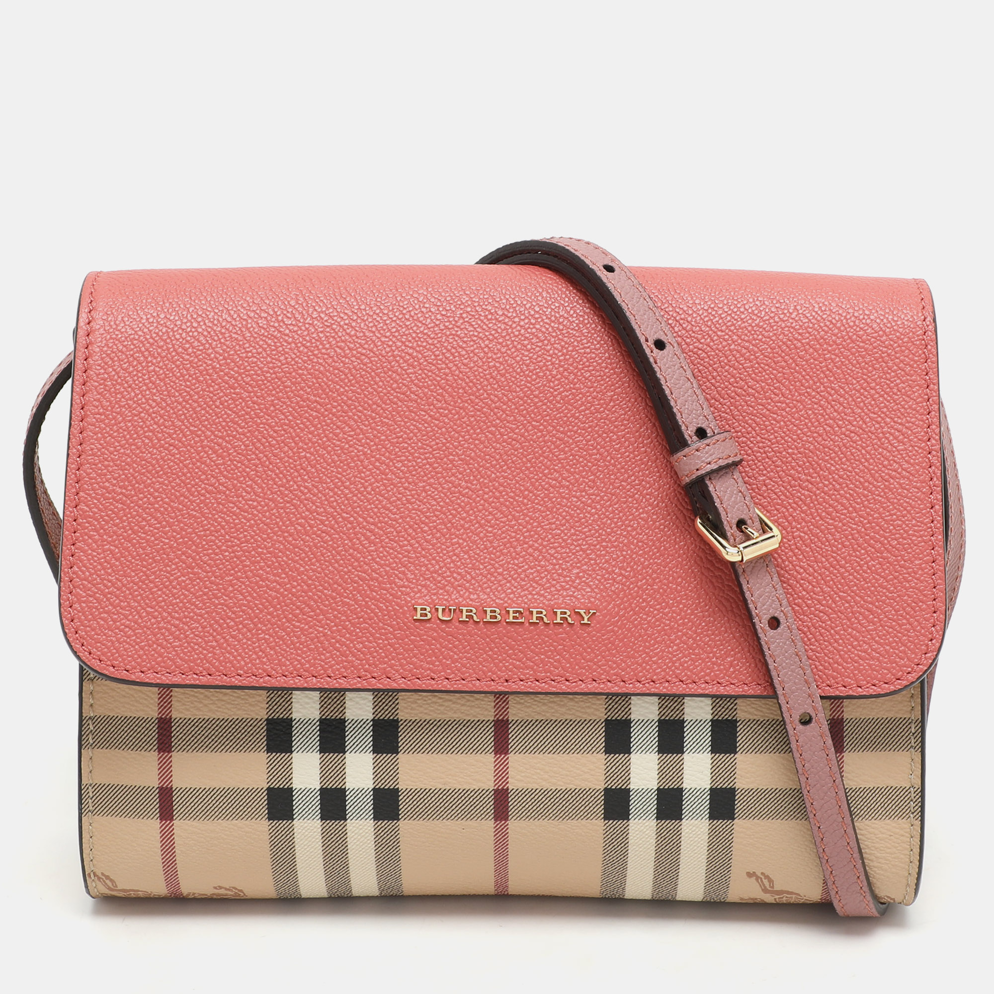 Burberry Pink/Beige Haymarket PVC and Leather Loxley Crossbody Bag
Burberry Pink/Beige Haymarket PVC and Leather Loxley Crossbody Bag