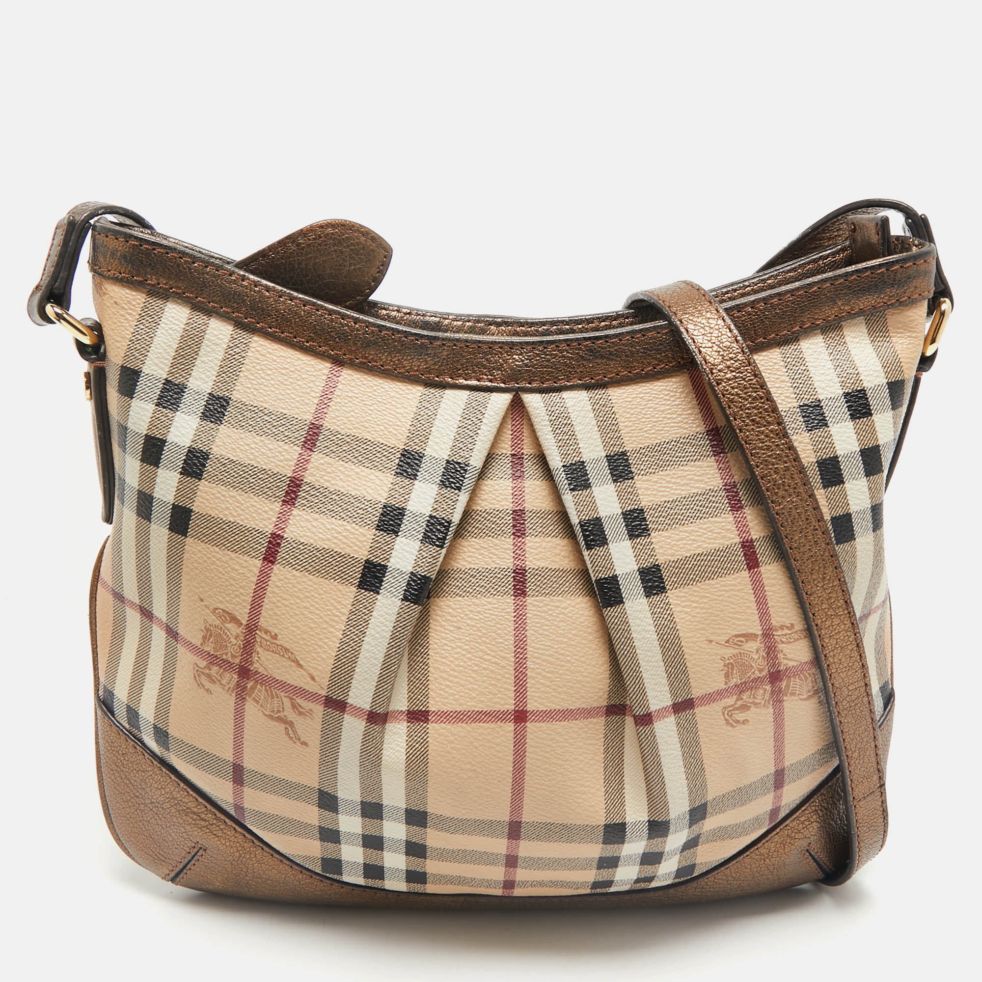 Burberry Bronze/Beige Haymarket Check PVC and Leather Hartham Crossbody Bag, Brown
Burberry Bronze/Beige Haymarket Check PVC and Leather Hartham Crossbody Bag, Brown