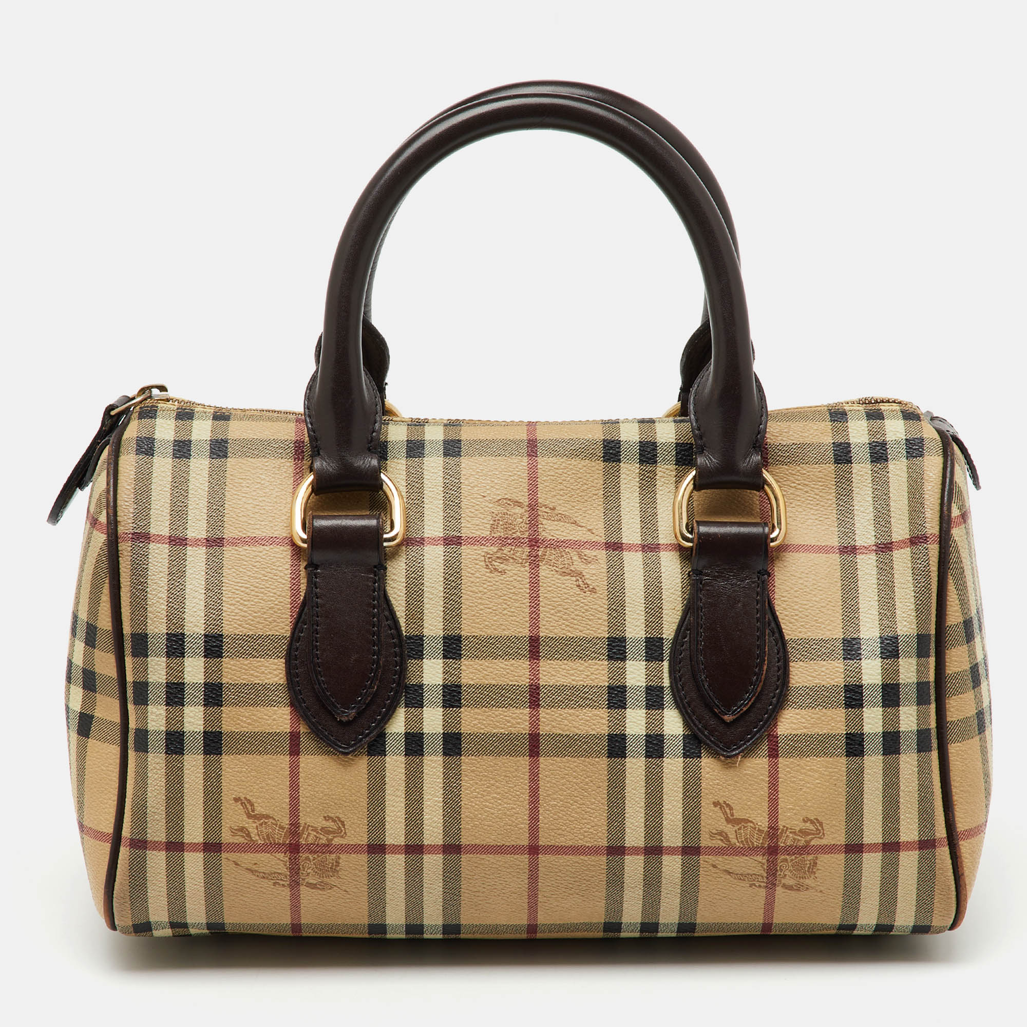 Burberry Beige/Brown Haymarket Check Coated Canvas Medium Bowling Bag
Burberry Beige/Brown Haymarket Check Coated Canvas Medium Bowling Bag
