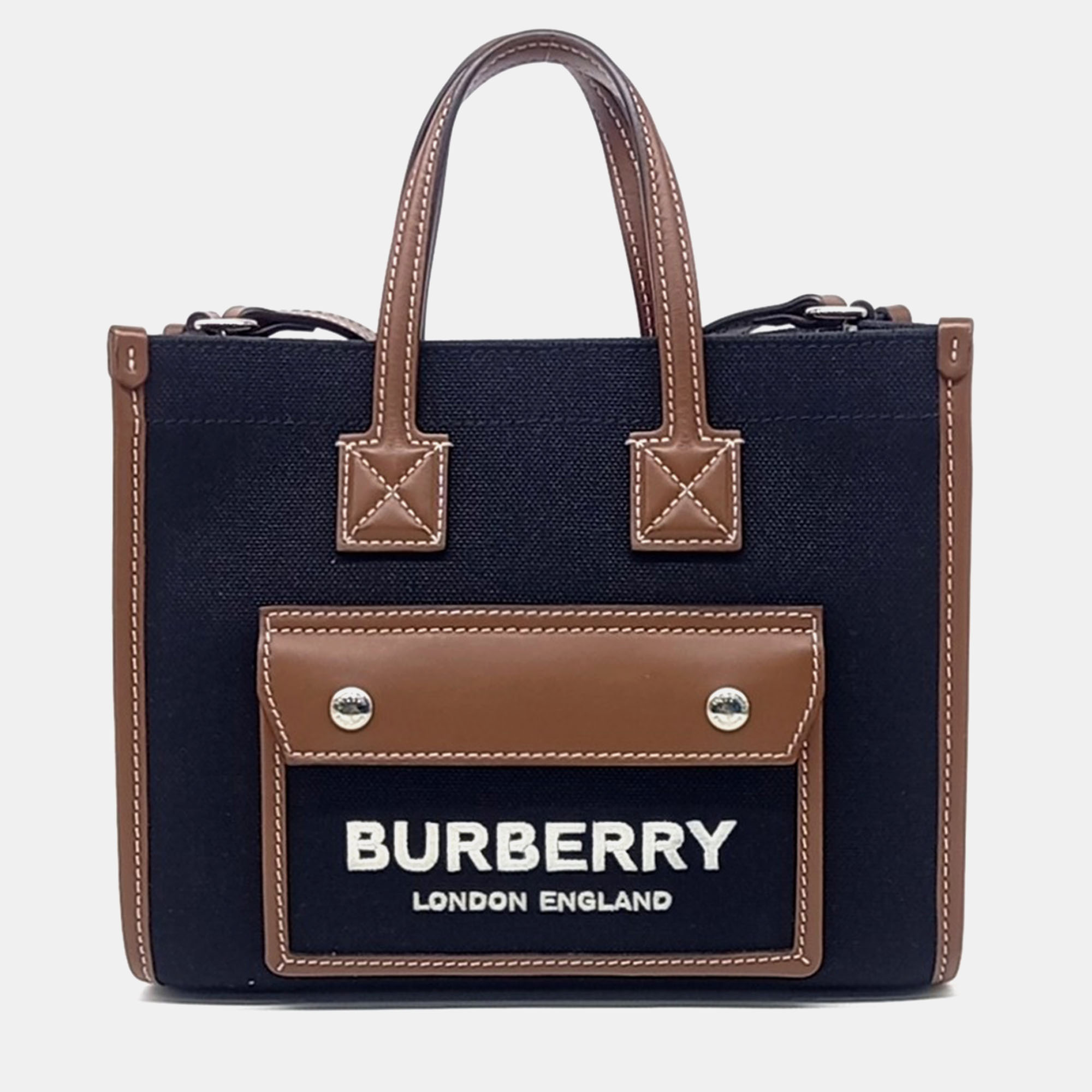 Burberry Black/Brown Canvas Freya Tote Mini Bag