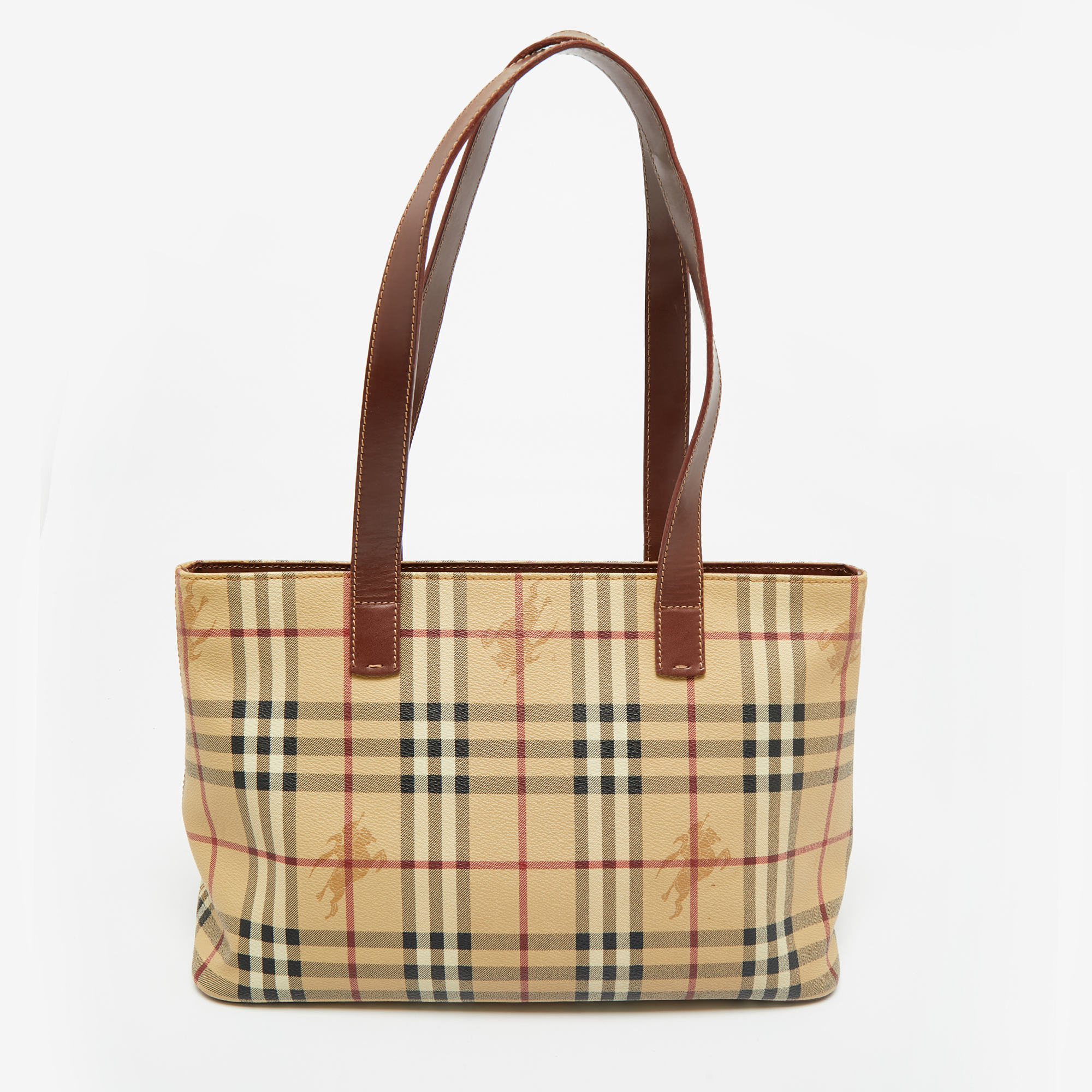 Burberry Beige/Brown Haymarket Check Coated Canvas and Leather Tote
Burberry Beige/Brown Haymarket Check Coated Canvas and Leather Tote