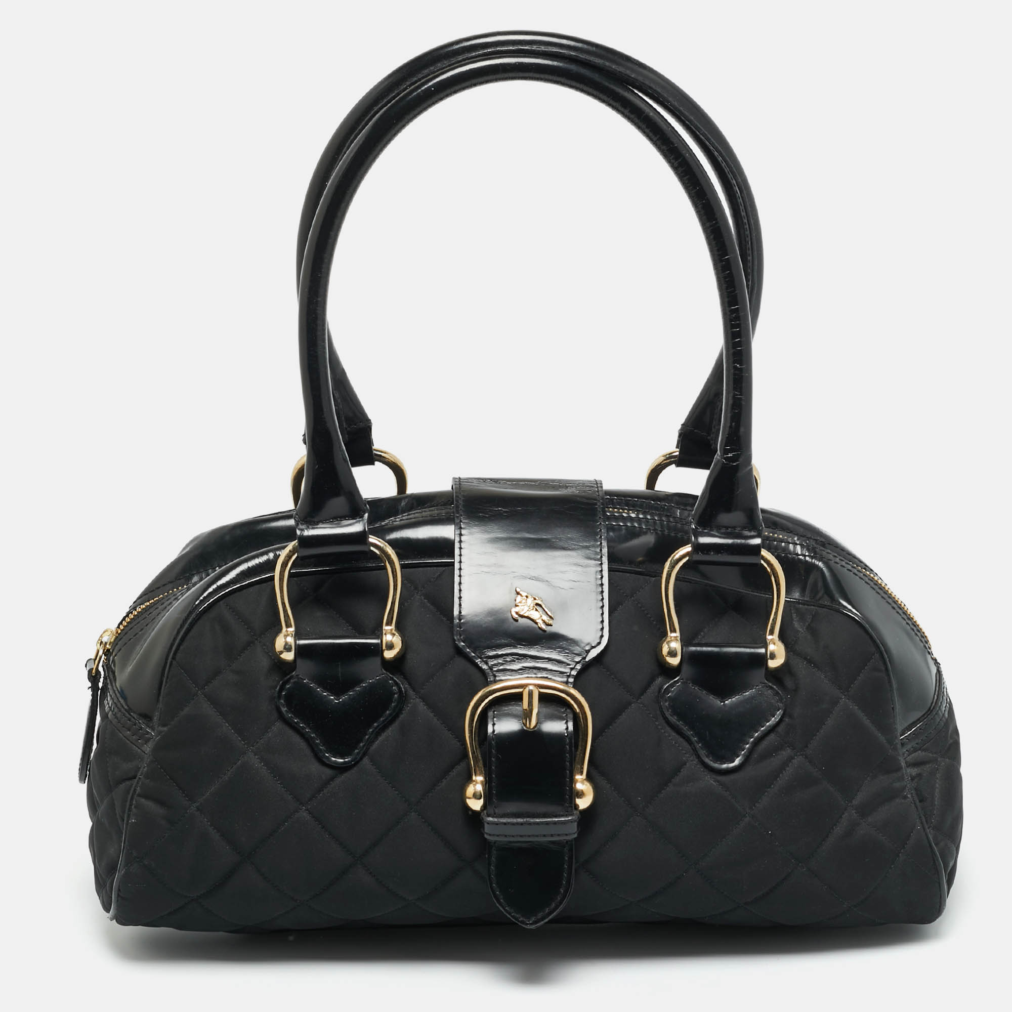 Burberry Manor Black Quilted Nylon and Patent Leather Satchel
Burberry Manor Black Quilted Nylon and Patent Leather Satchel
