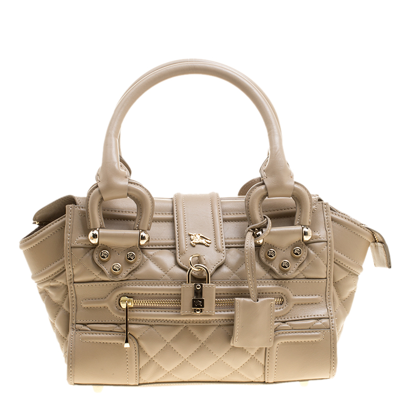 Image of Burberry Beige Quilted Leather Mini Manor Satchel