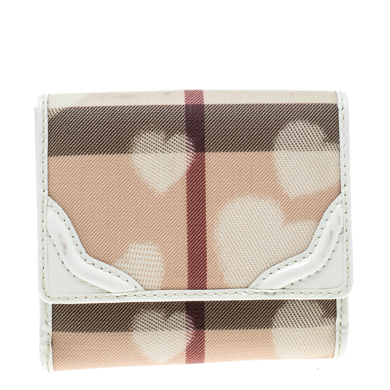 Image of Burberry Beige Nova Check PVC Heart Compact Wallet