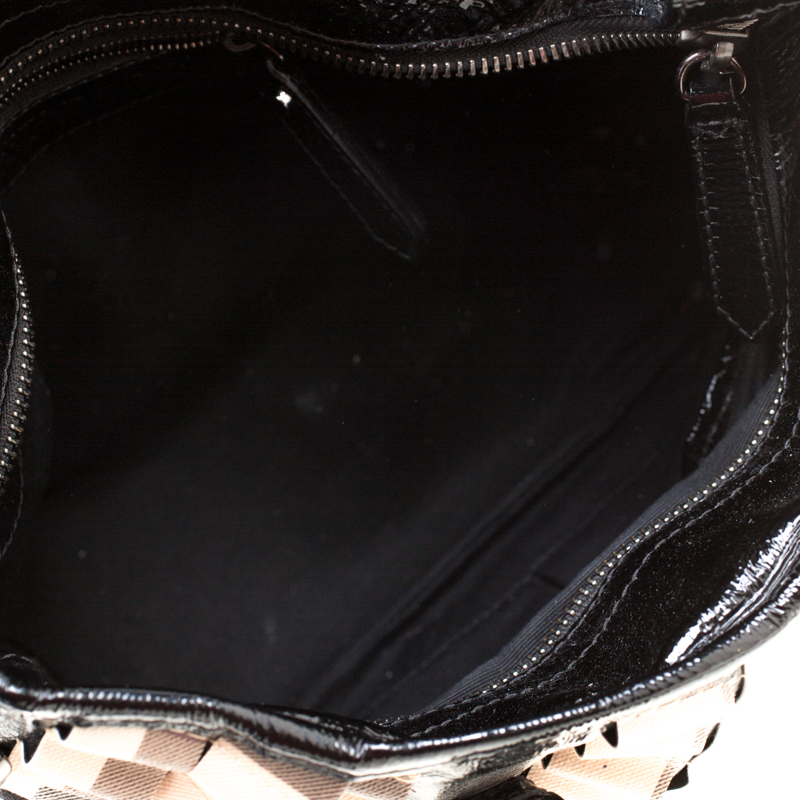 Burberry Black/Beige Nova Check PVC And Patent Leather Cartridge Pleat Tote