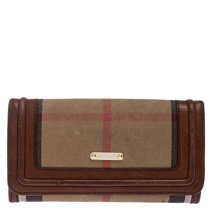 Image of Burberry Beige/Brown Nova Check Canvas and Leather Flap Wallet
