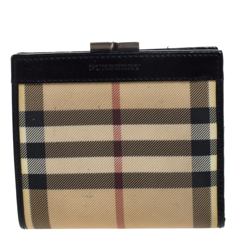 Image of Burberry Beige/Black House Check Canvas Bifold Wallet