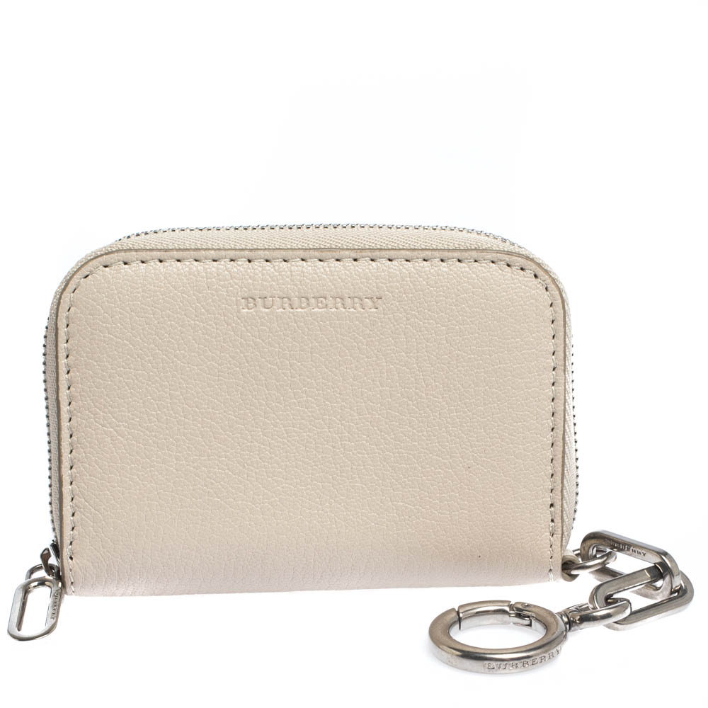 Image of Burberry Beige Leather Burberry Zip Wallet