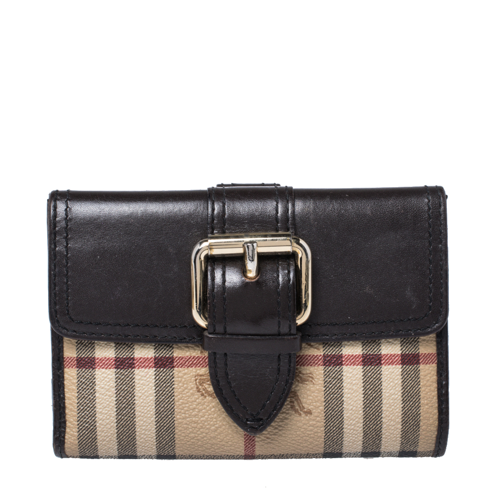 Image of Burberry Beige/Brown Haymarket Check Coated Canvas and Leather Flap Bifold Wallet