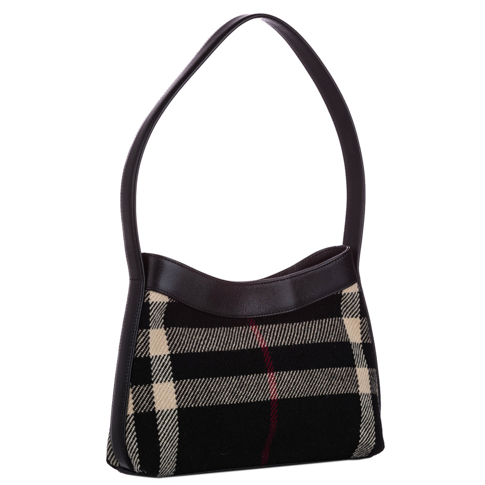 Burberry Black Canvas Plaid Shoulder Bag 
Burberry Black Canvas Plaid Shoulder Bag