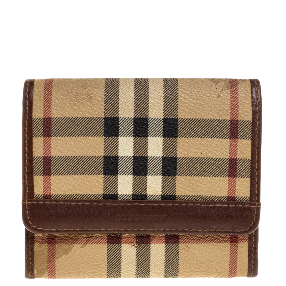 Image of Burberry Beige/Brown Haymarket Check Coated Canvas and Leather Wallet
