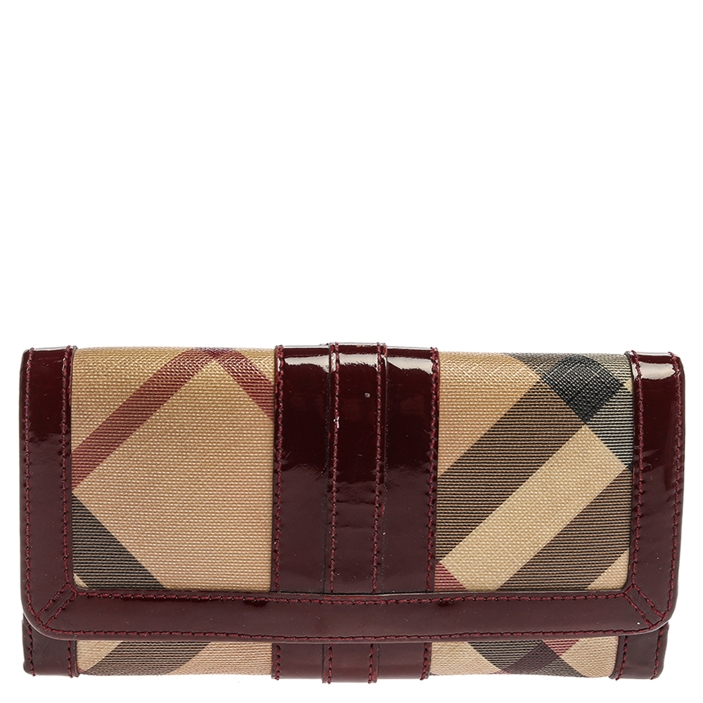 Image of Burberry Beige/Red PVC and Patent Leather Penrose Continental Wallet