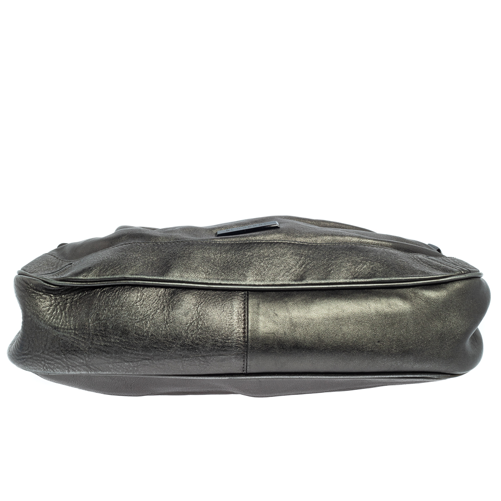 Burberry Metallic Anthracite Leather Fairby Hobo