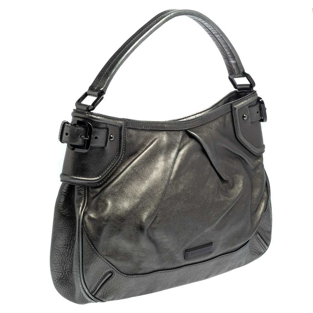 Burberry Metallic Anthracite Leather Fairby Hobo