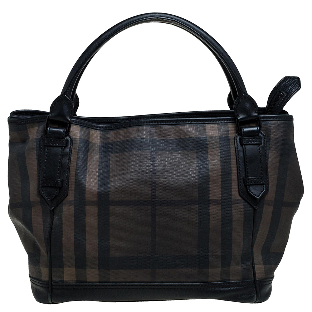 Burberry Black Smoked Check PVC and Leather Tote