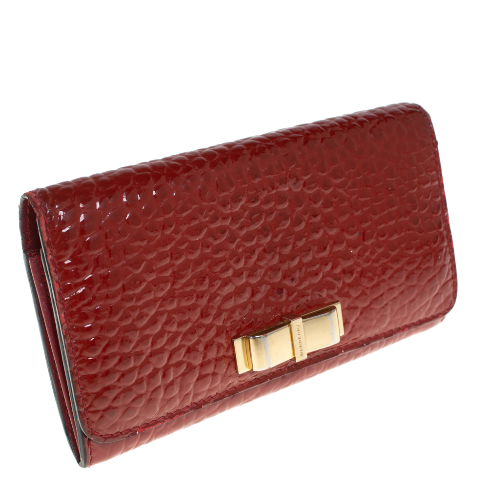 Burberry Red Embossed Patent Leather Penrose Continental Wallet