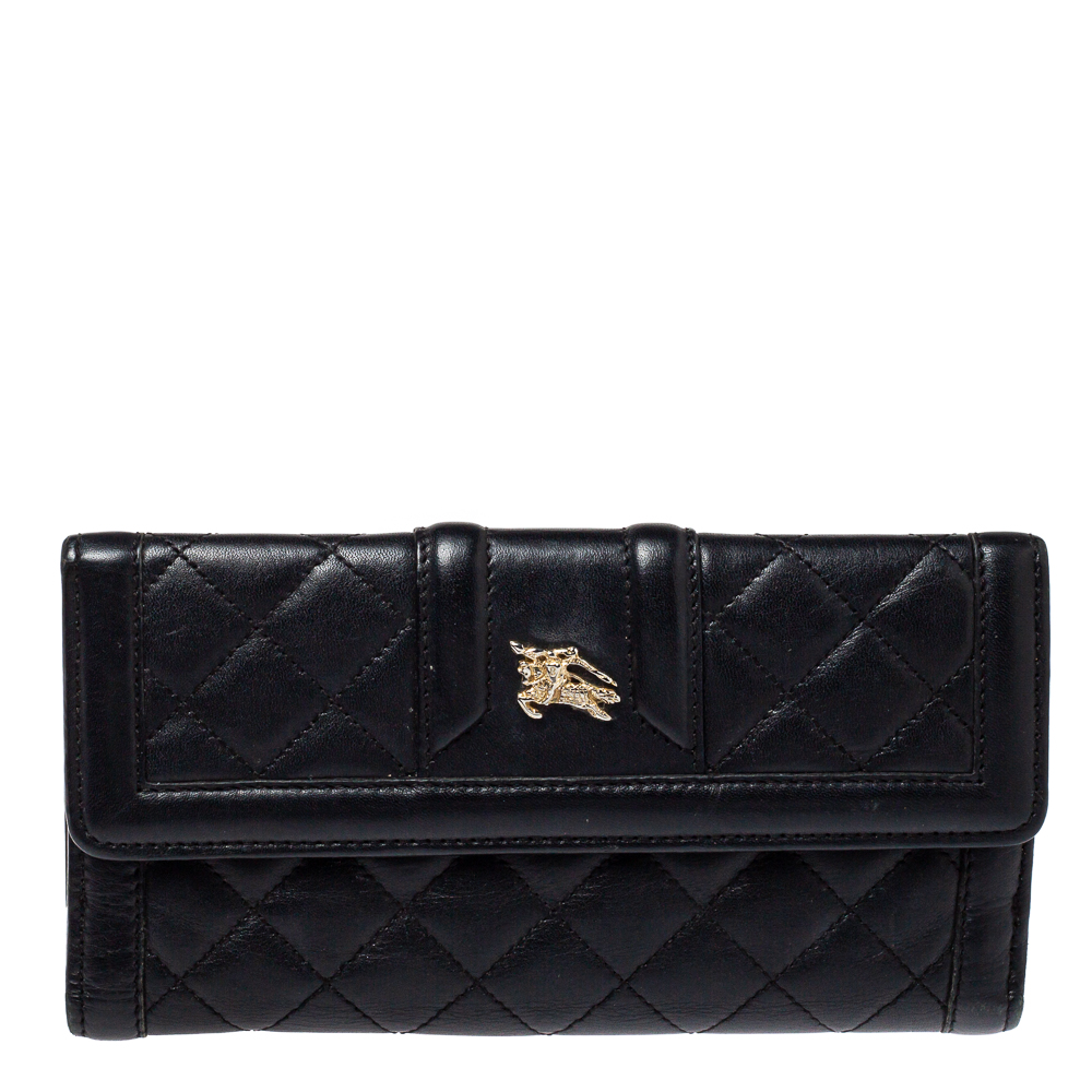 Burberry Black Quilted Leather Flap Wallet