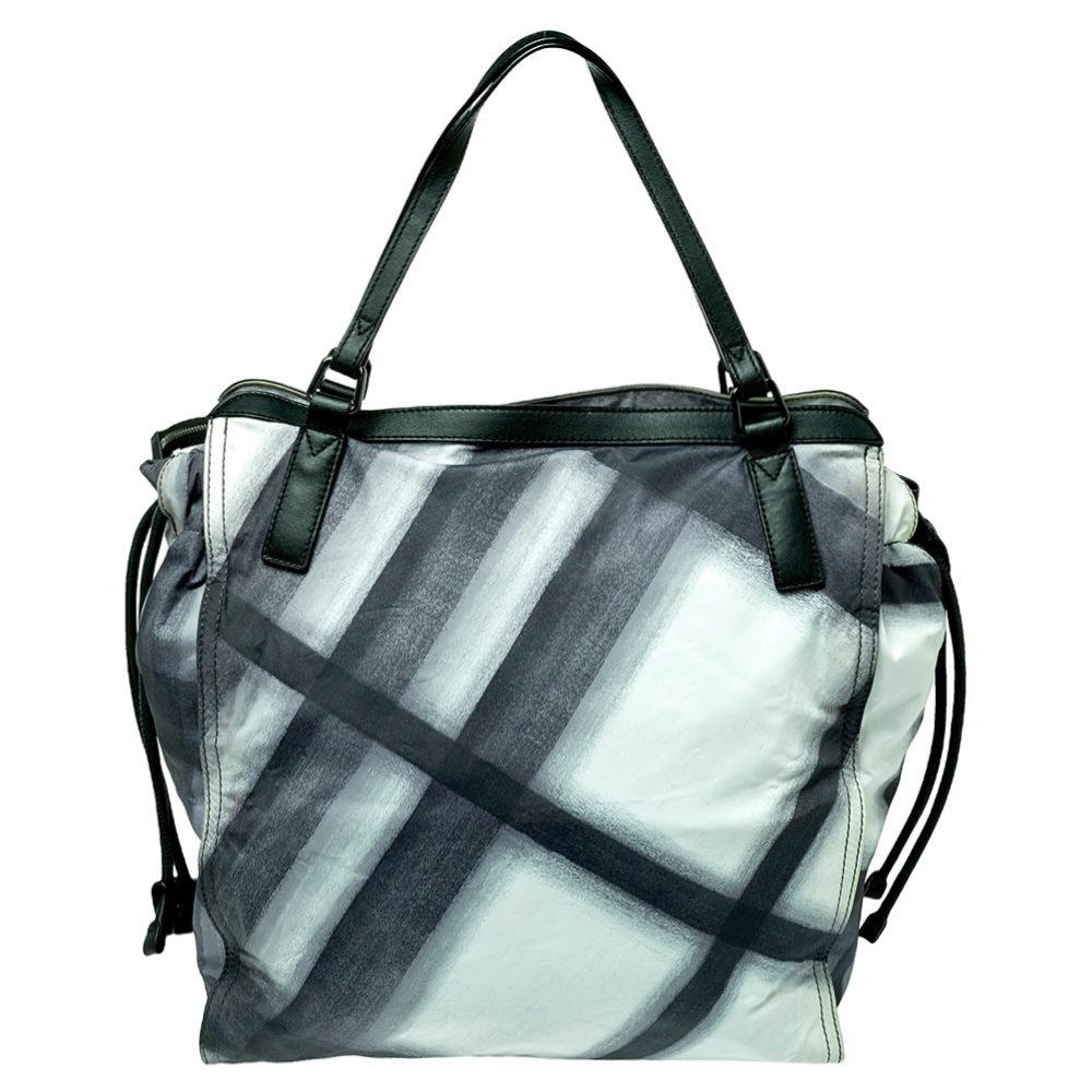 Burberry Black Smoked Check Nylon And Leather Buckleigh Tote