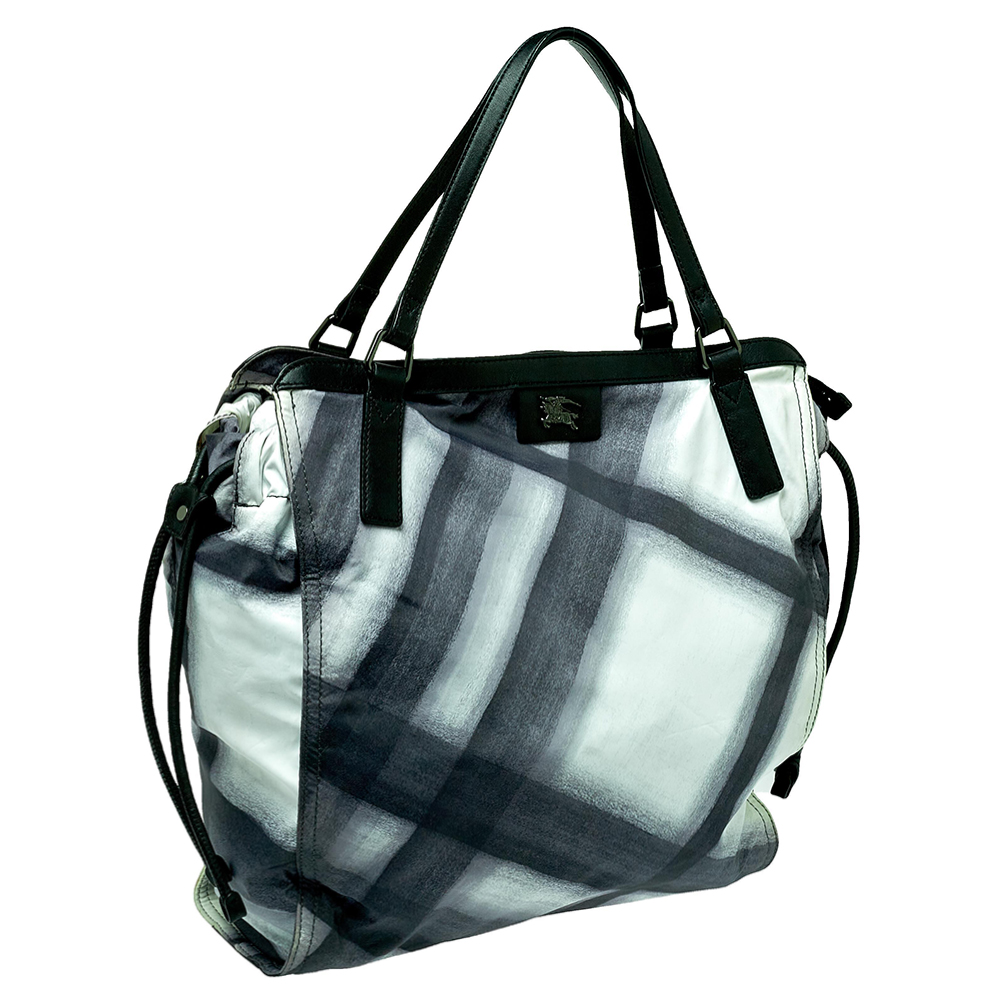 Burberry Black Smoked Check Nylon And Leather Buckleigh Tote