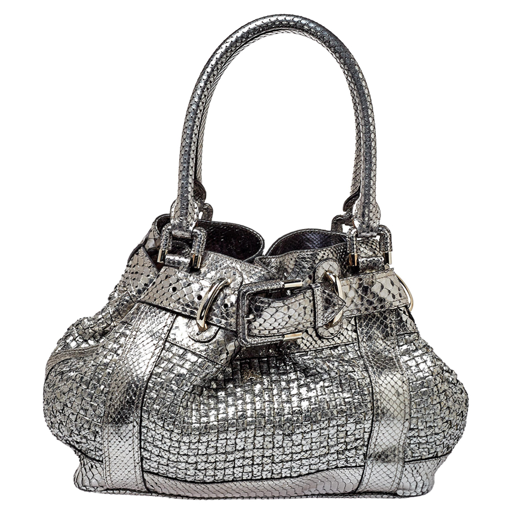 Burberry Metallic Silver Python Beaton Bag