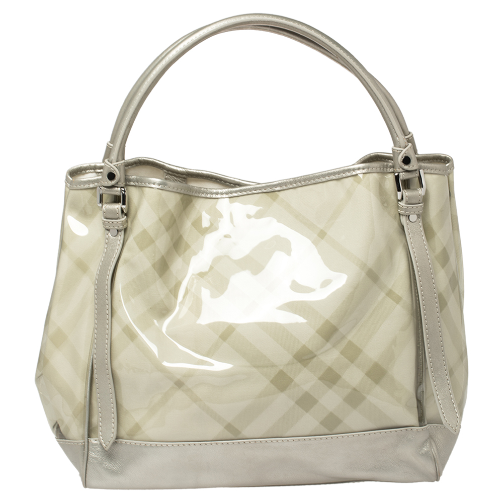 Burberry Grey Exploded Check PVC and Leather Tote