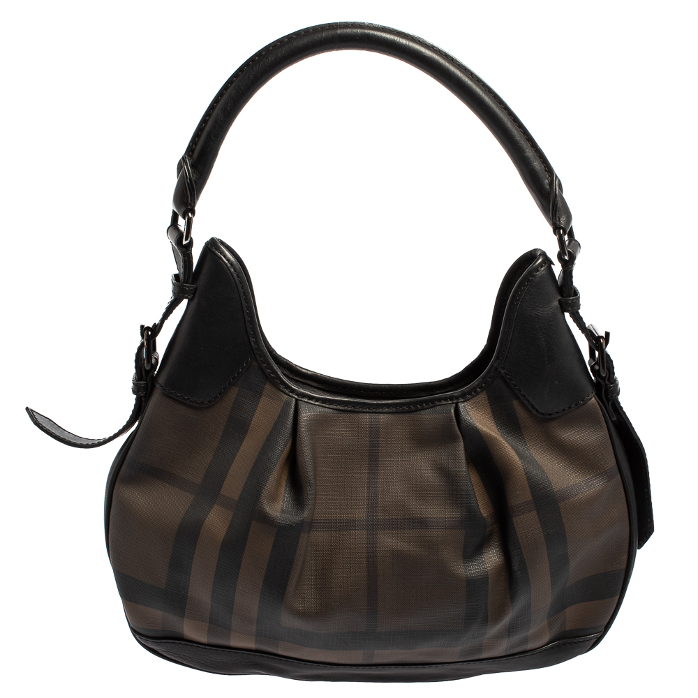 Burberry Black Smoked Check PVC and Leather Small Brooklyn Hobo