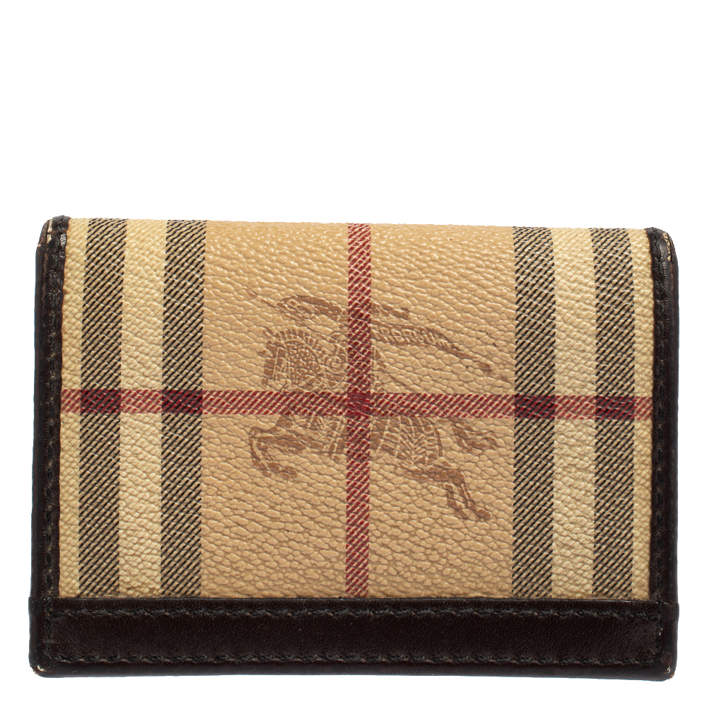 Burberry Beige/Brown Haymarket Check Coated Canvas and Leather Card Holder