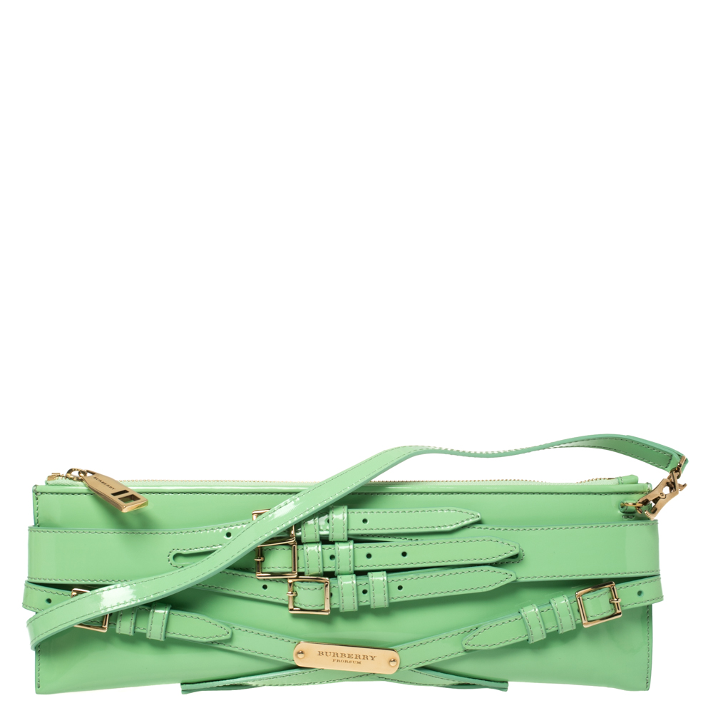 Burberry Green Patent Leather Bridle Parmoor Clutch