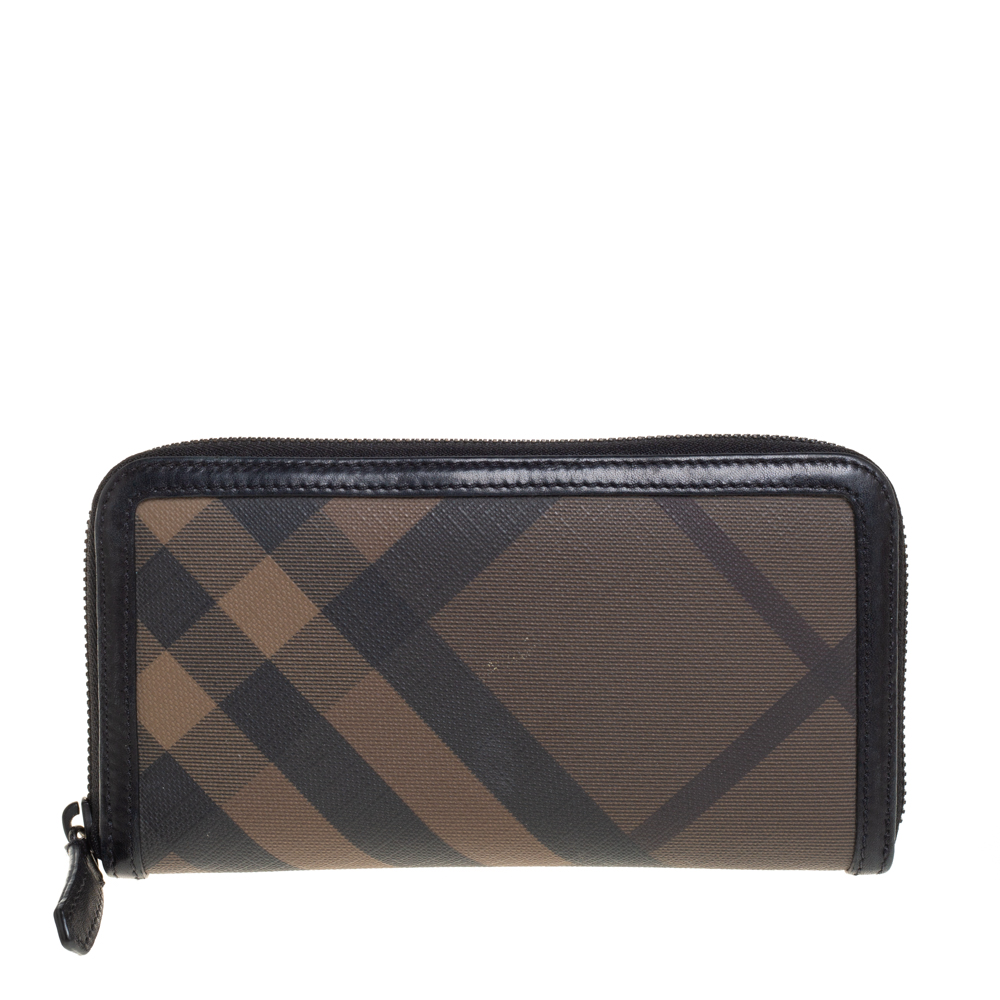 Burberry Black Nova Check Coated Canvas and Leather Zip Around Wallet