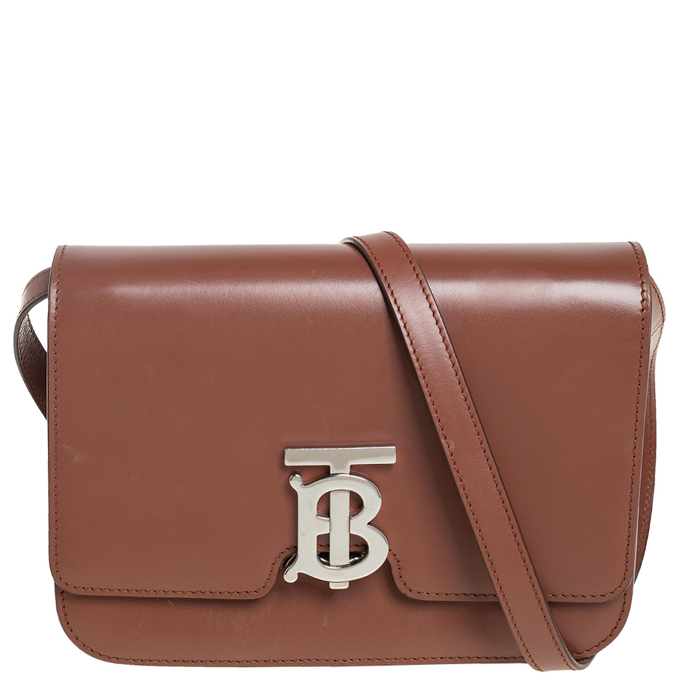 Burberry Brown Leather TB Buckle Crossbody Bag