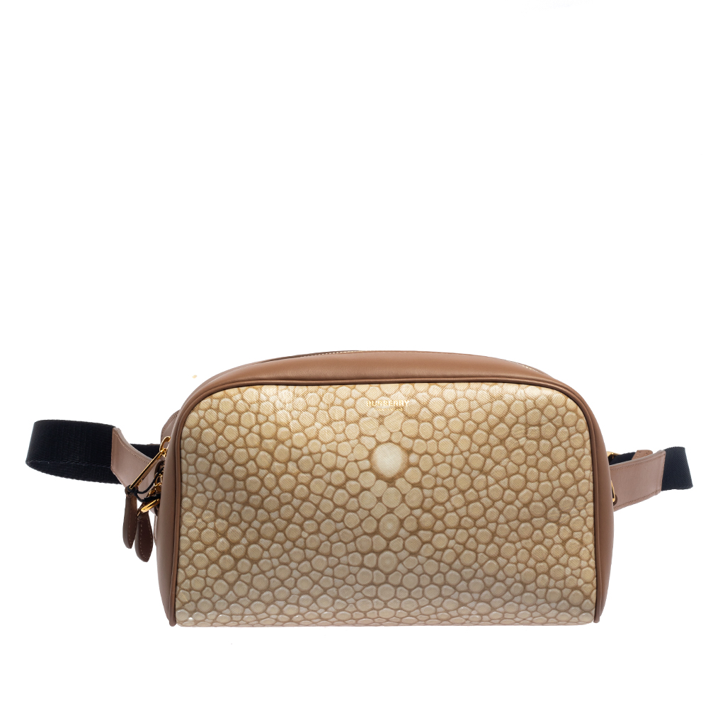 Burberry Beige Stingray Print Coated Canvas and Leather Cube Belt Bag