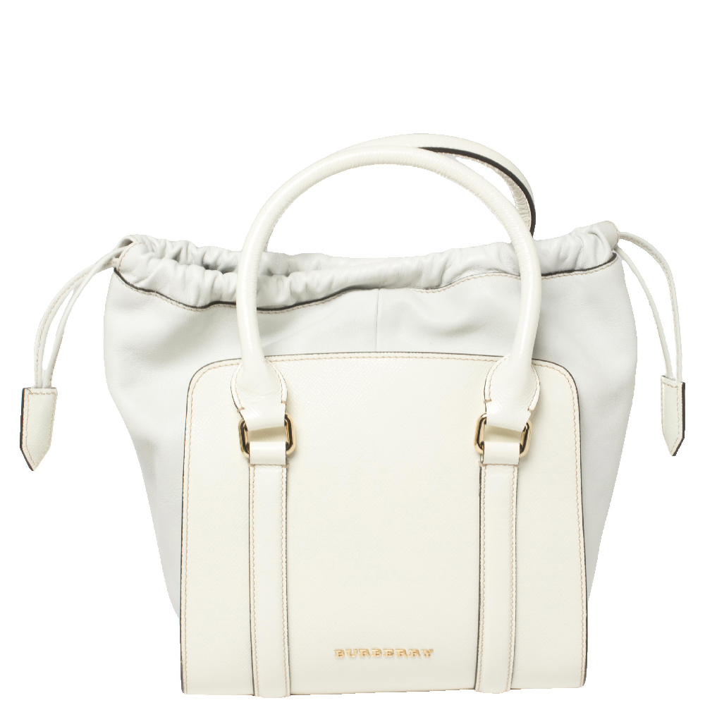 Burberry White Leather And Patent Leather Satchel