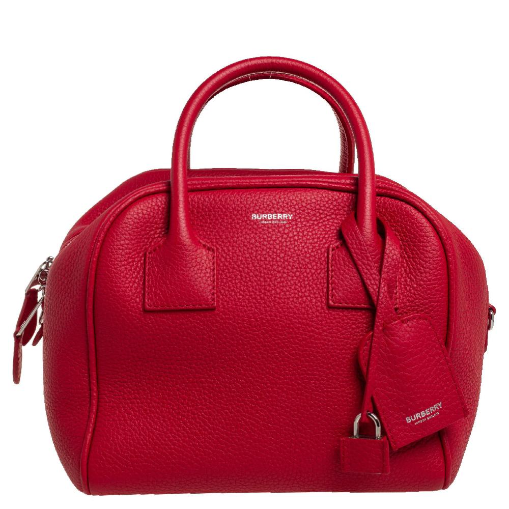 Burberry Red Grained Leather Cube Satchel