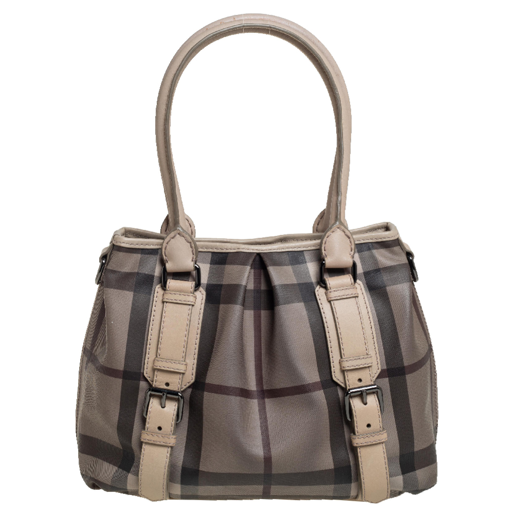 Burberry Beige Smoke Check PVC and Leather Northfield Tote