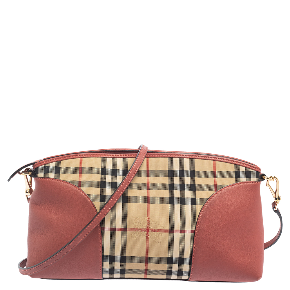Burberry Beige/Pink Leather Horseferry Check Canvas Small Chichester Shoulder Bag