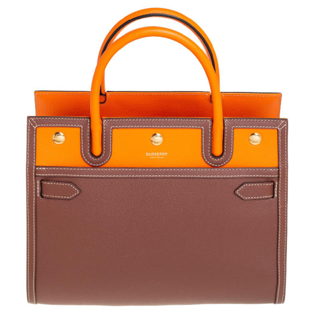 Burberry Brown/Orange Leather Medium Two-Handle Title Tote
