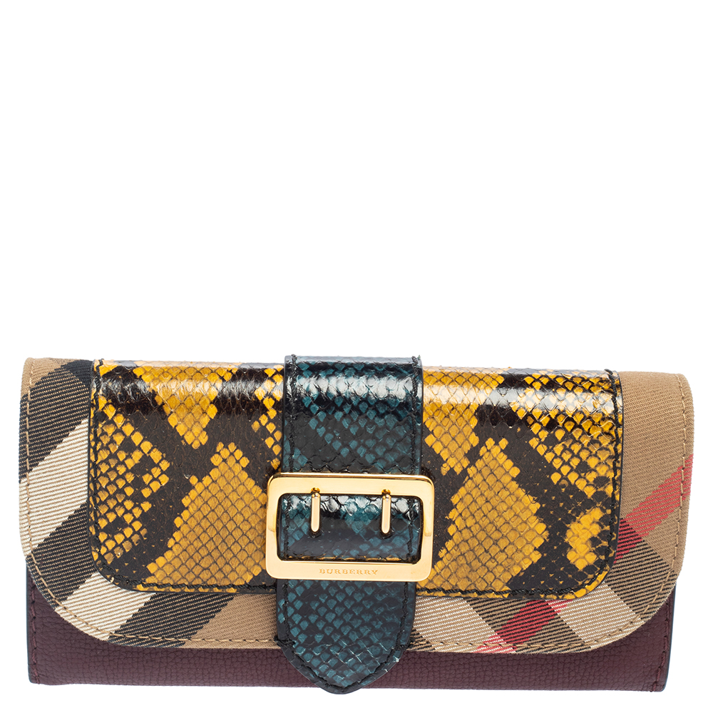 Burberry Multicolor Snakeskin and House Check Canvas Continental Wallet