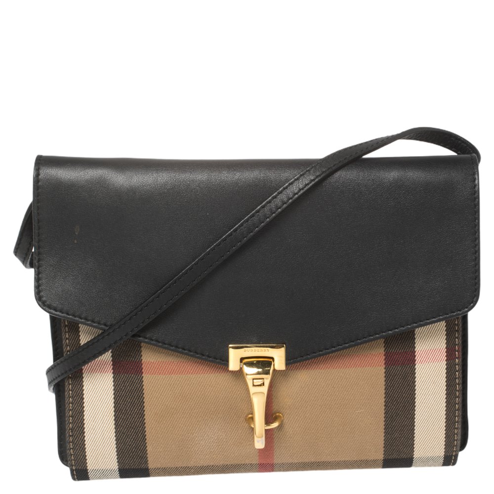 Burberry Black/Beige House Check Fabric and Leather Macken Crossbody Bag