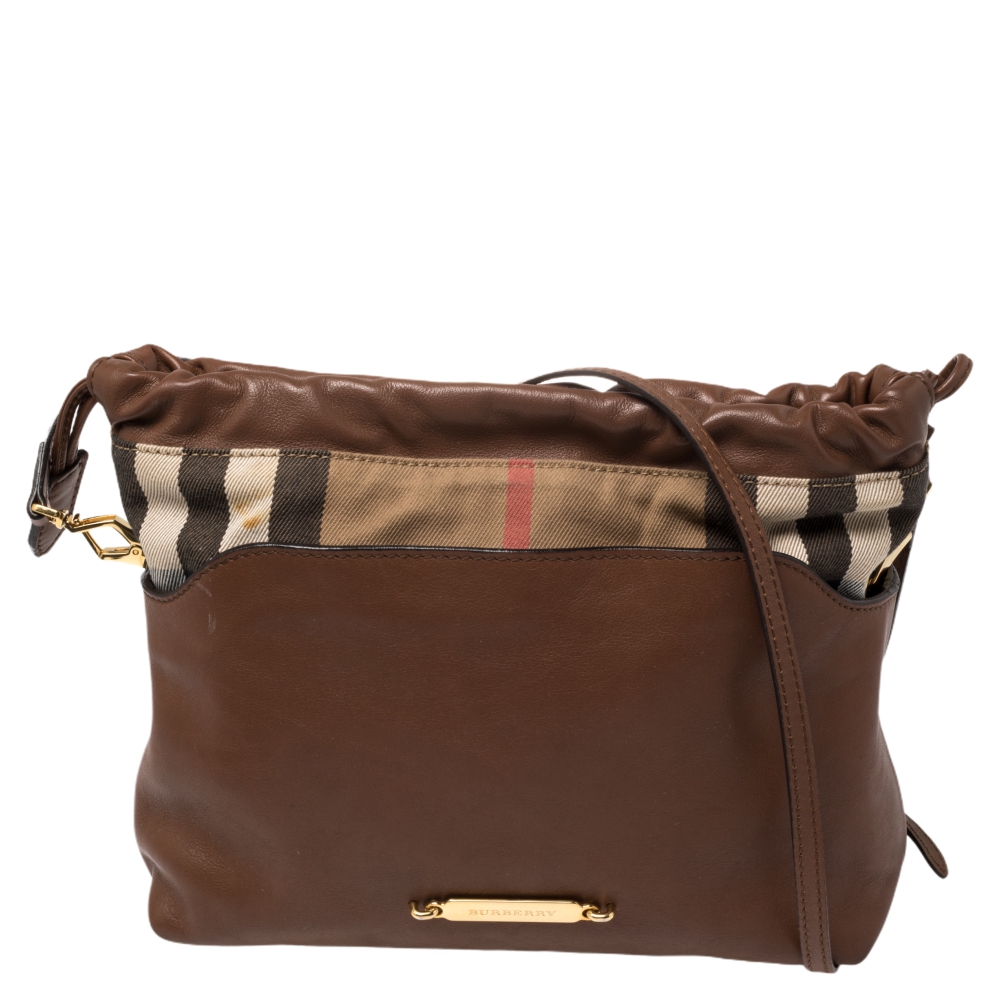 Burberry Brown/Beige Leather and House Check Canvas and Leather Little Crush Shoulder Bag