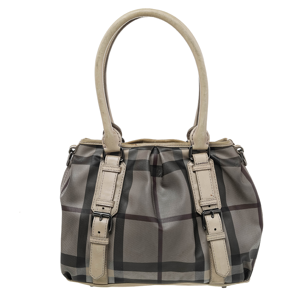 Burberry Beige Smoke Check PVC And Leather Northfield Tote